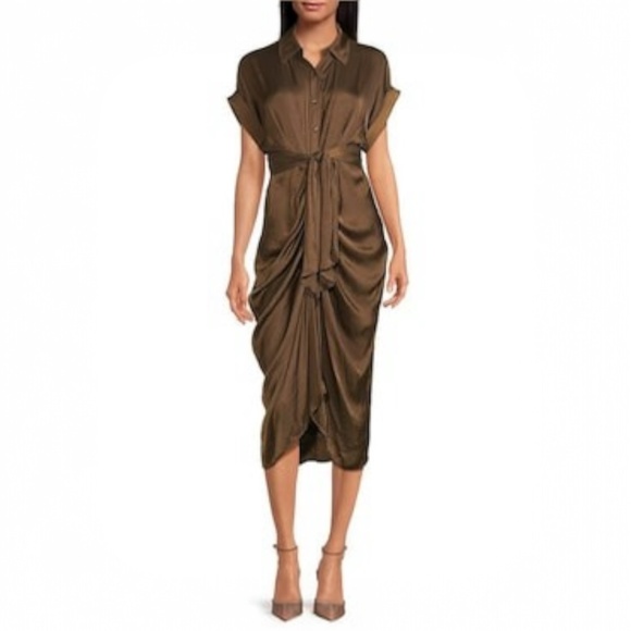 Silky! [Steve Madden] Brown NWT Button Down Midi Dress + Sash | Large · 12 - Picture 3 of 14